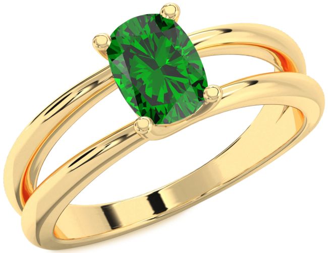 Emerald Gold Cushion Solitaire Engagement Ring