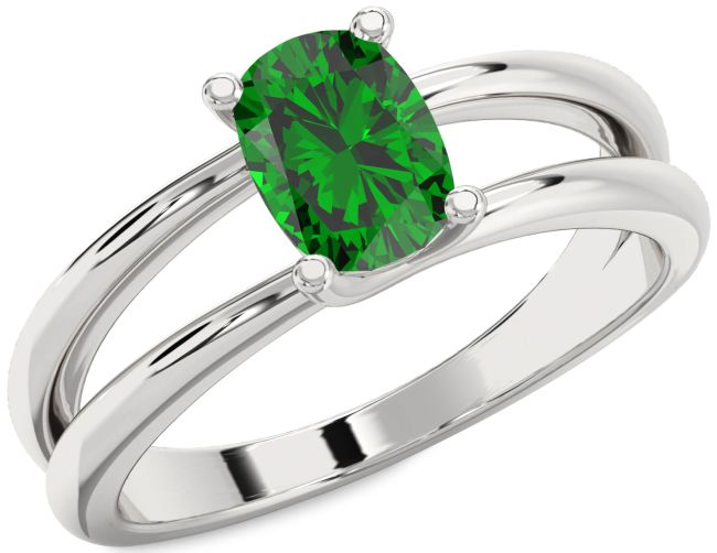 Emerald Silver Cushion Solitaire Engagement Ring