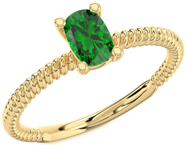 Emerald Gold Cushion Solitaire Engagement Ring