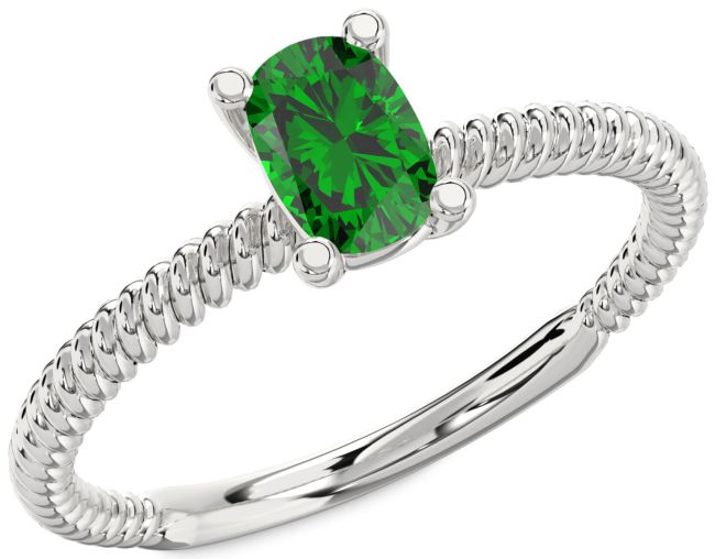 Emerald Platinum Cushion Solitaire Engagement Ring