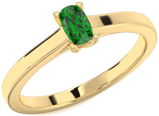 Emerald Gold Cushion Solitaire Engagement Ring