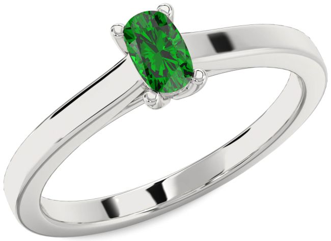 Emerald Platinum Cushion Solitaire Engagement Ring