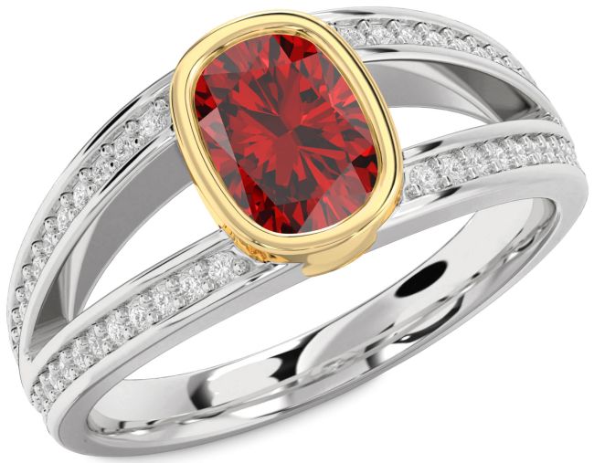Diamond Ruby Gold Silver Cushion Rectangular Solitaire Pave Engagement Ring