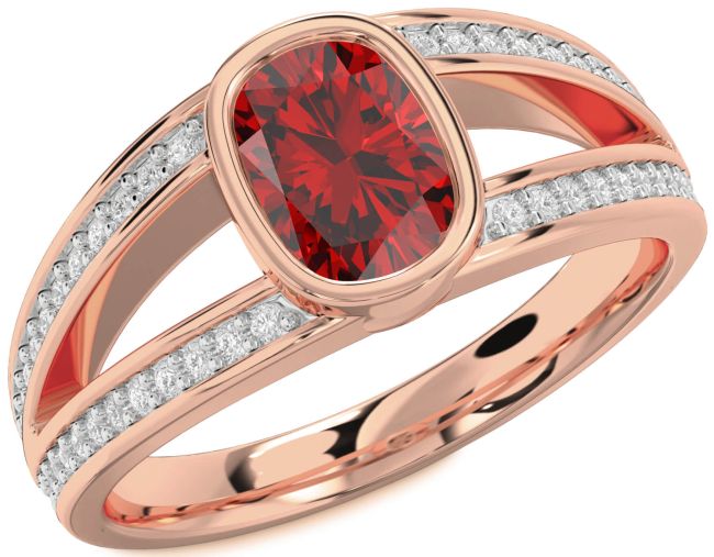 Diamond Ruby Rose Gold Cushion Rectangular Solitaire Pave Engagement Ring
