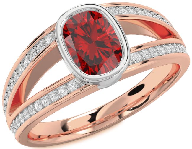 Diamond Ruby Rose Gold Silver Cushion Rectangular Solitaire Pave Engagement Ring
