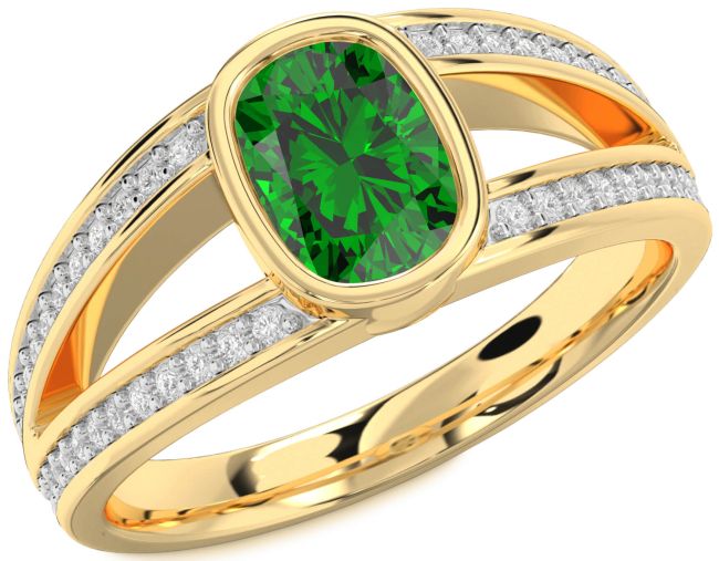 Diamond Emerald Gold Cushion Rectangular Solitaire Pave Engagement Ring