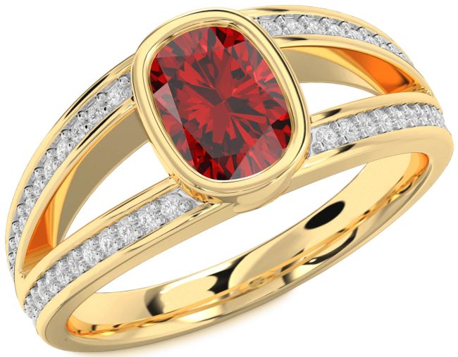 Diamond Ruby Gold Cushion Rectangular Solitaire Pave Engagement Ring