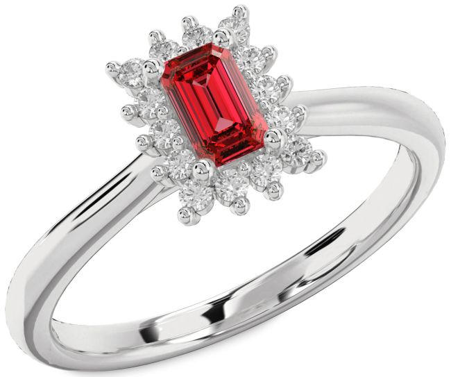 Diamond Ruby Platinum Halo Ruby Cut Engagement Ring