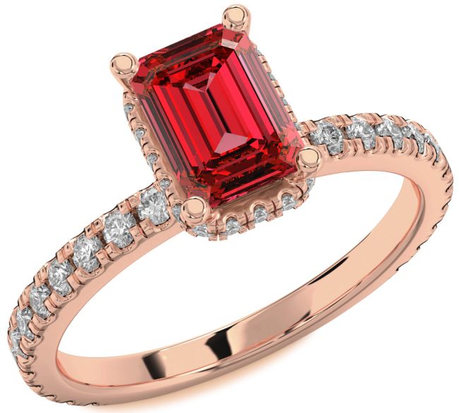 Diamond Ruby Rose Gold Ruby Cut Solitaire Pave Engagement Ring