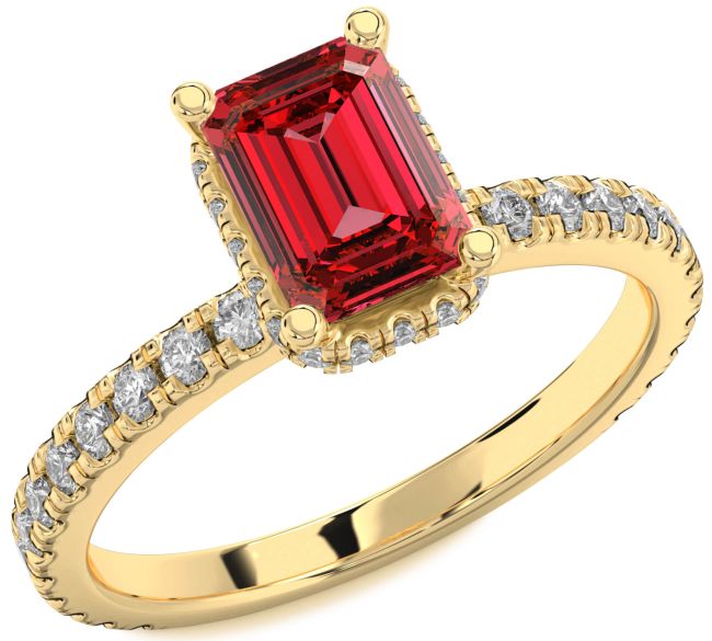 Diamond Ruby Gold Ruby Cut Solitaire Pave Engagement Ring