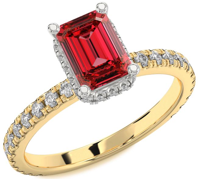 Diamond Ruby Gold Silver Ruby Cut Solitaire Pave Engagement Ring