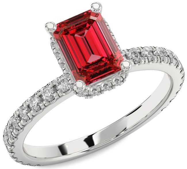 Diamond Ruby Silver Ruby Cut Solitaire Pave Engagement Ring