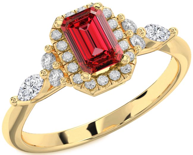Diamond Ruby Gold Halo Ruby Cut Engagement Ring
