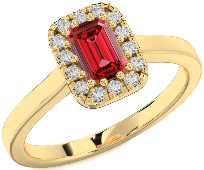 Diamond Ruby Gold Halo Ruby Cut Engagement Ring