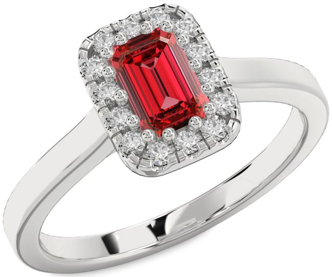Diamond Ruby White Gold Halo Ruby Cut Engagement Ring