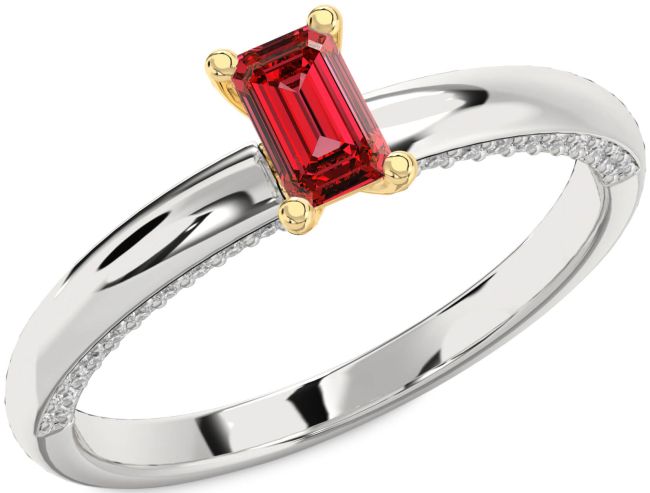 Diamond Ruby Gold Silver Ruby Cut Solitaire Pave Engagement Ring