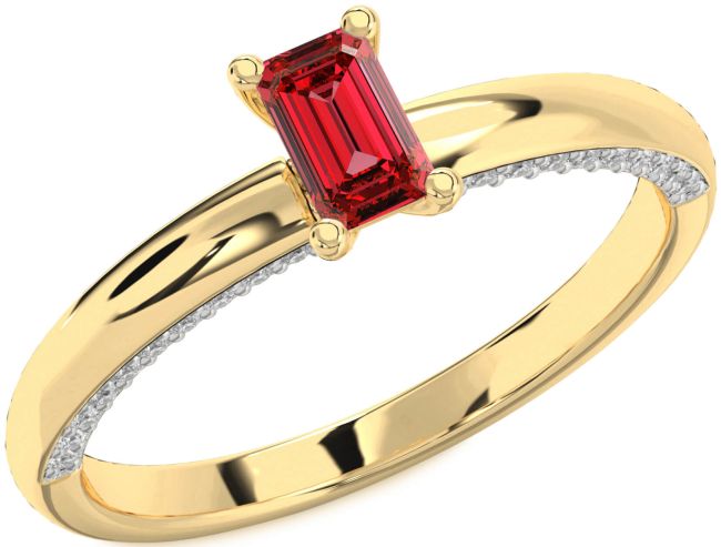 Diamond Ruby Gold Ruby Cut Solitaire Pave Engagement Ring