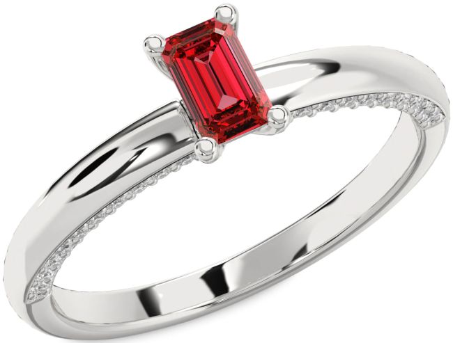 Diamond Ruby White Gold Ruby Cut Solitaire Pave Engagement Ring