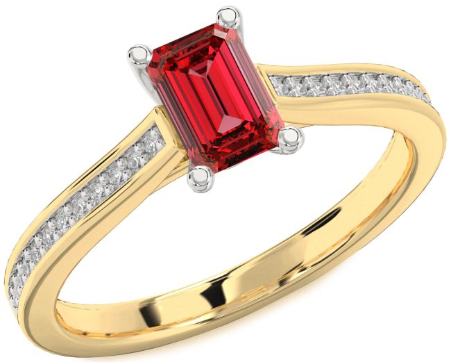 Diamond Ruby Gold Silver Ruby Cut Solitaire Pave Engagement Ring