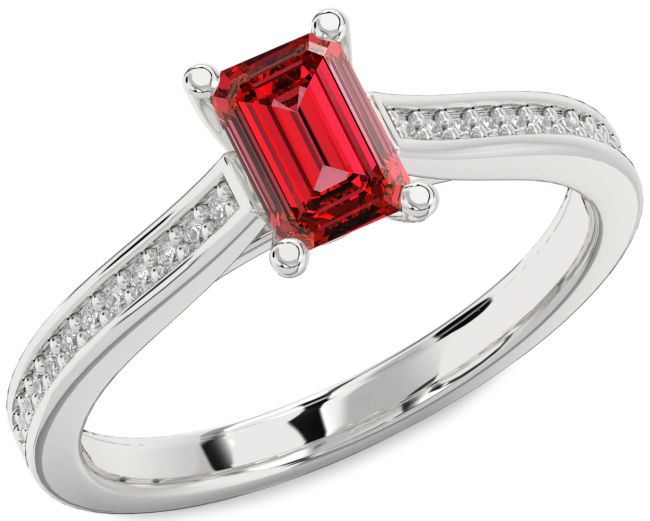 Diamond Ruby White Gold Ruby Cut Solitaire Pave Engagement Ring