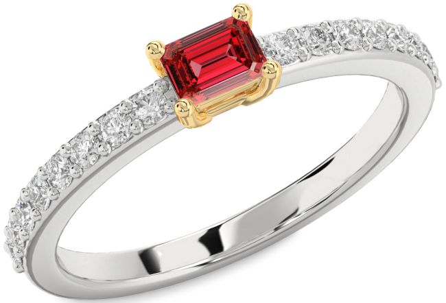 Diamond Ruby Gold Silver Ruby Cut Solitaire Pave Engagement Ring