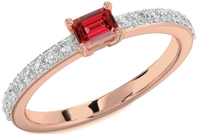 Diamond Ruby Rose Gold Ruby Cut Solitaire Pave Engagement Ring