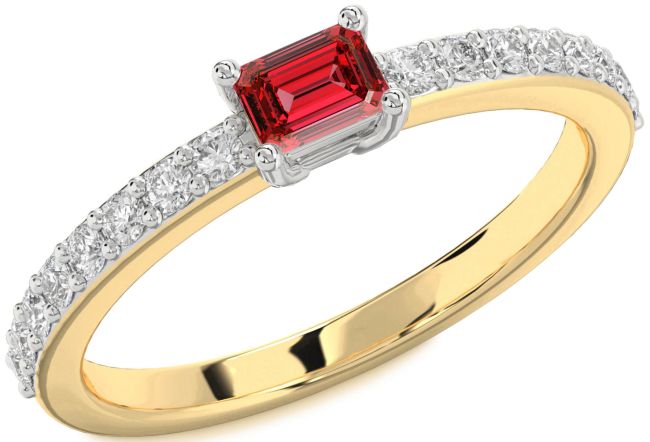 Diamond Ruby Platinum & Yellow Gold Ruby Cut Solitaire Pave Engagement Ring
