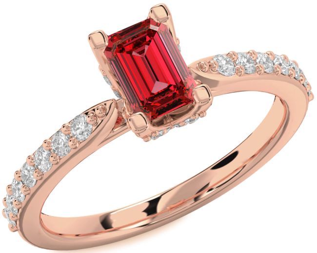 Diamond Ruby Rose Gold Ruby Cut Solitaire Pave Engagement Ring