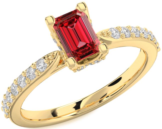 Diamond Ruby Gold Silver Ruby Cut Solitaire Pave Engagement Ring