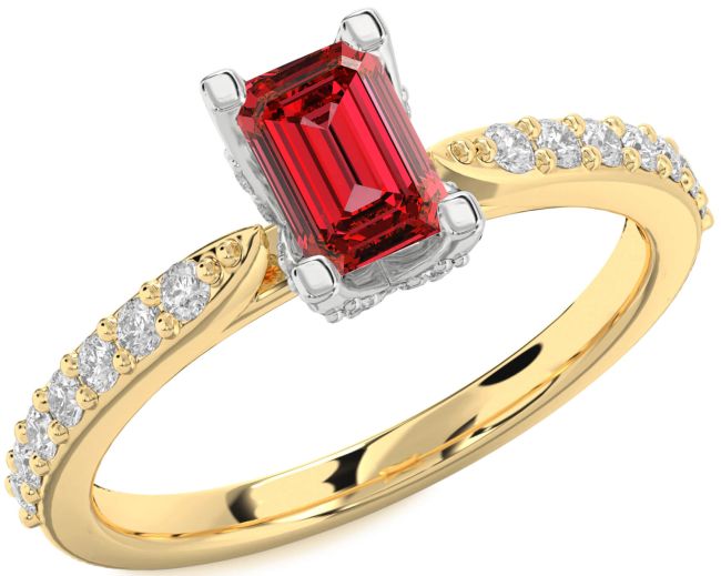 Diamond Ruby Gold Silver Ruby Cut Solitaire Pave Engagement Ring