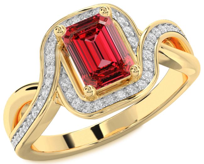 Diamond Ruby Gold Halo Ruby Cut Pave Engagement Ring