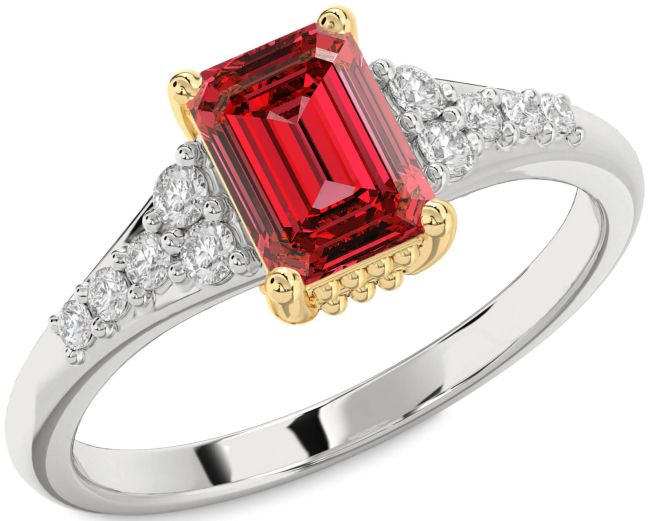 Diamond Ruby Platinum & Yellow Gold Ruby Cut Engagement Ring