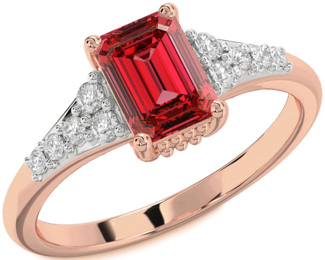 Diamond Ruby Rose Gold Ruby Cut Engagement Ring