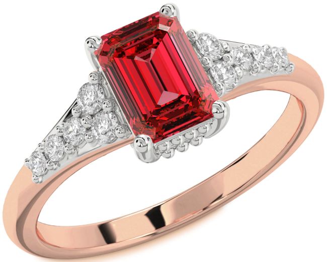 Diamond Ruby Rose Gold Silver Ruby Cut Engagement Ring