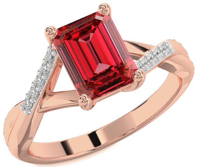 Diamond Ruby Rose Gold Silver Ruby Cut Solitaire Pave Engagement Ring