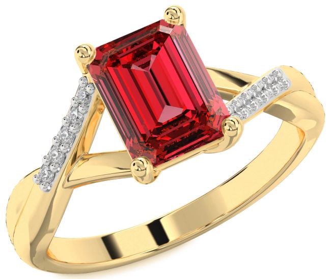 Diamond Ruby Gold Silver Ruby Cut Solitaire Pave Engagement Ring