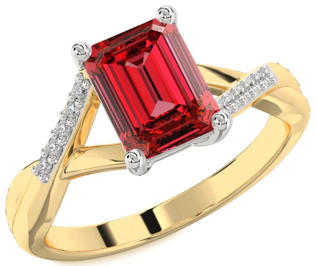 Diamond Ruby Gold Silver Ruby Cut Solitaire Pave Engagement Ring
