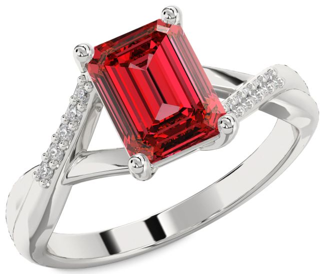 Diamond Ruby Platinum Ruby Cut Solitaire Pave Engagement Ring