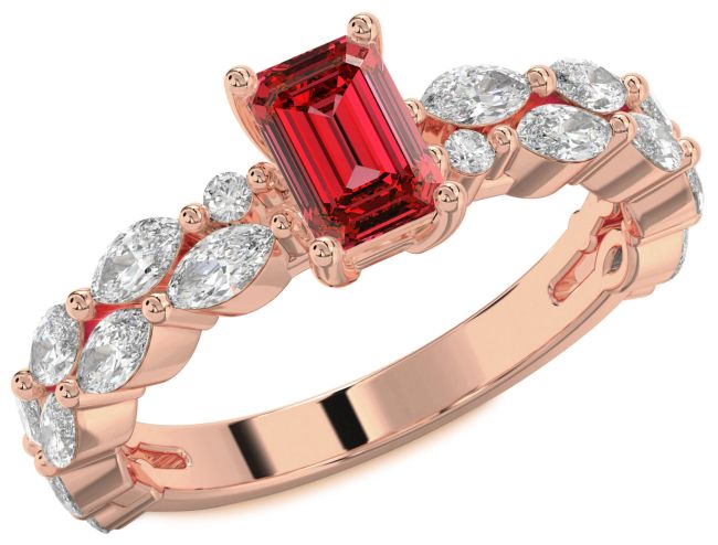 Diamond Ruby Rose Gold Silver Ruby Cut Engagement Ring