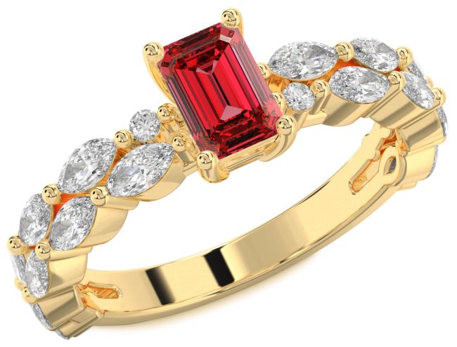Diamond Ruby Gold Silver Ruby Cut Engagement Ring