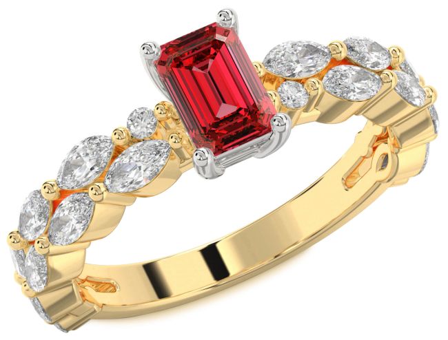 Diamond Ruby Gold Silver Ruby Cut Engagement Ring