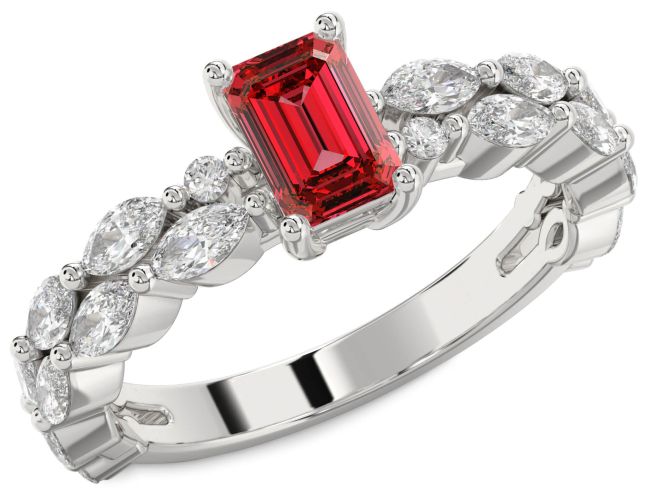Diamond Ruby White Gold Ruby Cut Engagement Ring
