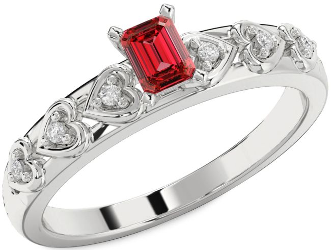 Diamond Ruby Silver Heart Promise Ring