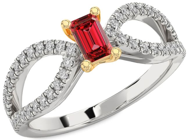 Diamond Ruby Gold Silver Ruby Cut Solitaire Pave Engagement Ring