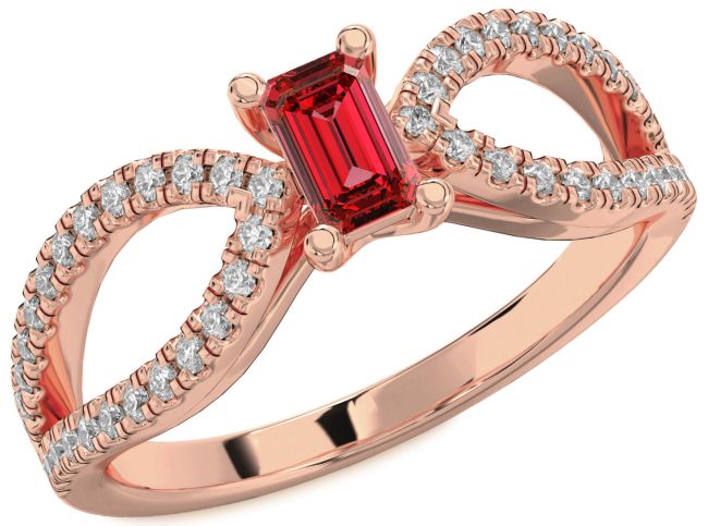 Diamond Ruby Rose Gold Ruby Cut Solitaire Pave Engagement Ring