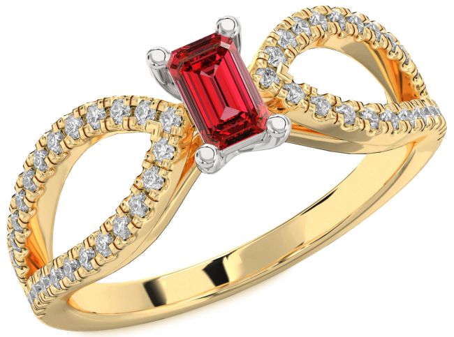 Diamond Ruby Gold Silver Ruby Cut Solitaire Pave Engagement Ring
