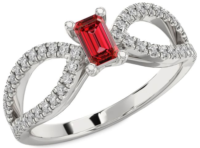 Diamond Ruby Platinum Ruby Cut Solitaire Pave Engagement Ring
