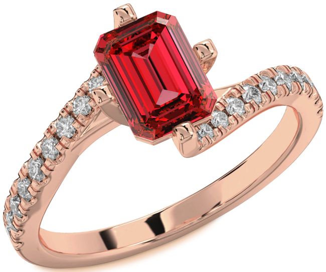 Diamond Ruby Rose Gold Ruby Cut Solitaire Pave Engagement Ring