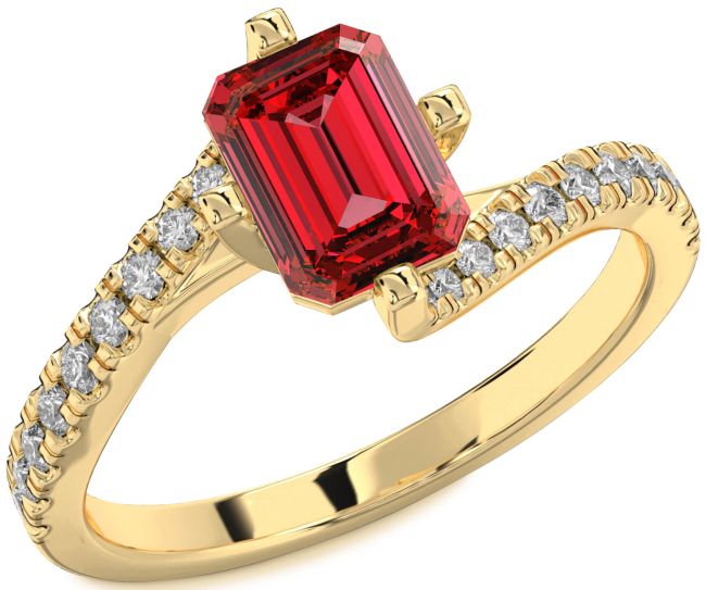 Diamond Ruby Gold Ruby Cut Solitaire Pave Engagement Ring