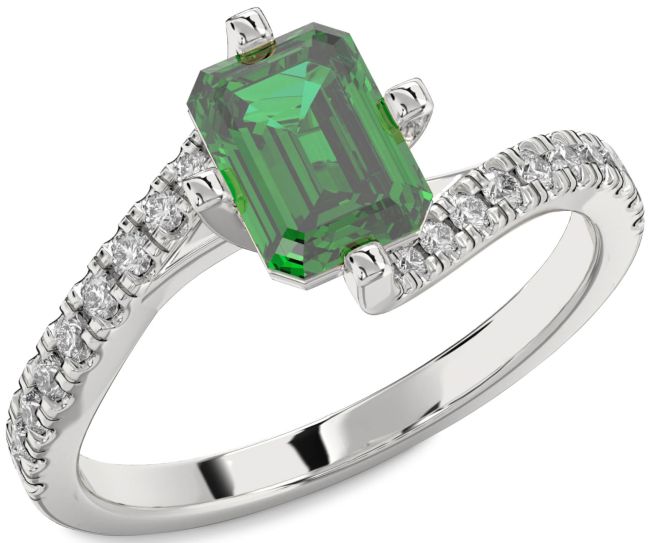 Diamond Emerald Platinum Emerald Cut Solitaire Pave Engagement Ring